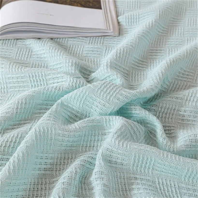 Soft Cozy 100% Cotton Throw Blanket Wide 100cm/150cm/180cm/200cm Plain Knitted Sofa Bed Cover Bedspreads Home Decor Thin Blanket