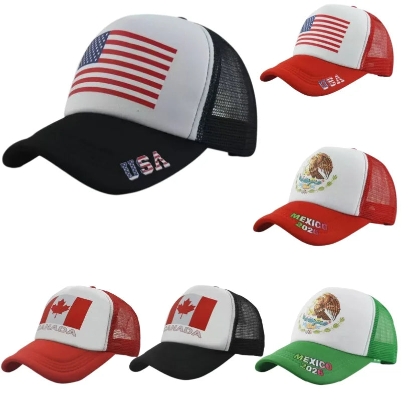 USA Canada Mexico Flag Printed Baseball Cap, Football Soccer Sports Fans Mesh Cap Snapback, Outdoor Sun Hat
