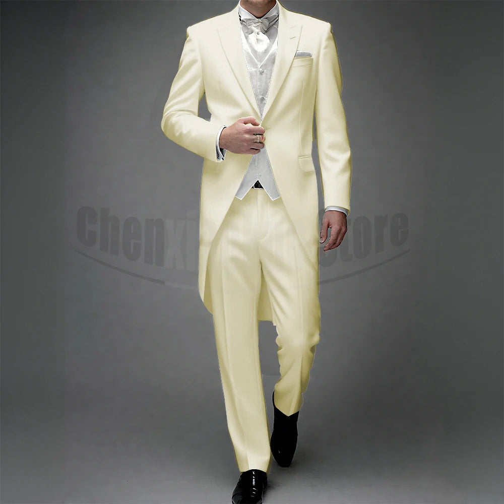 3 Piece Man Tailcoat for Formal Wedding Groomsmen Tuxedos 2025 Classic Peak Lapel One Button Solid Male Suit (Jacket+Pants+Vest)