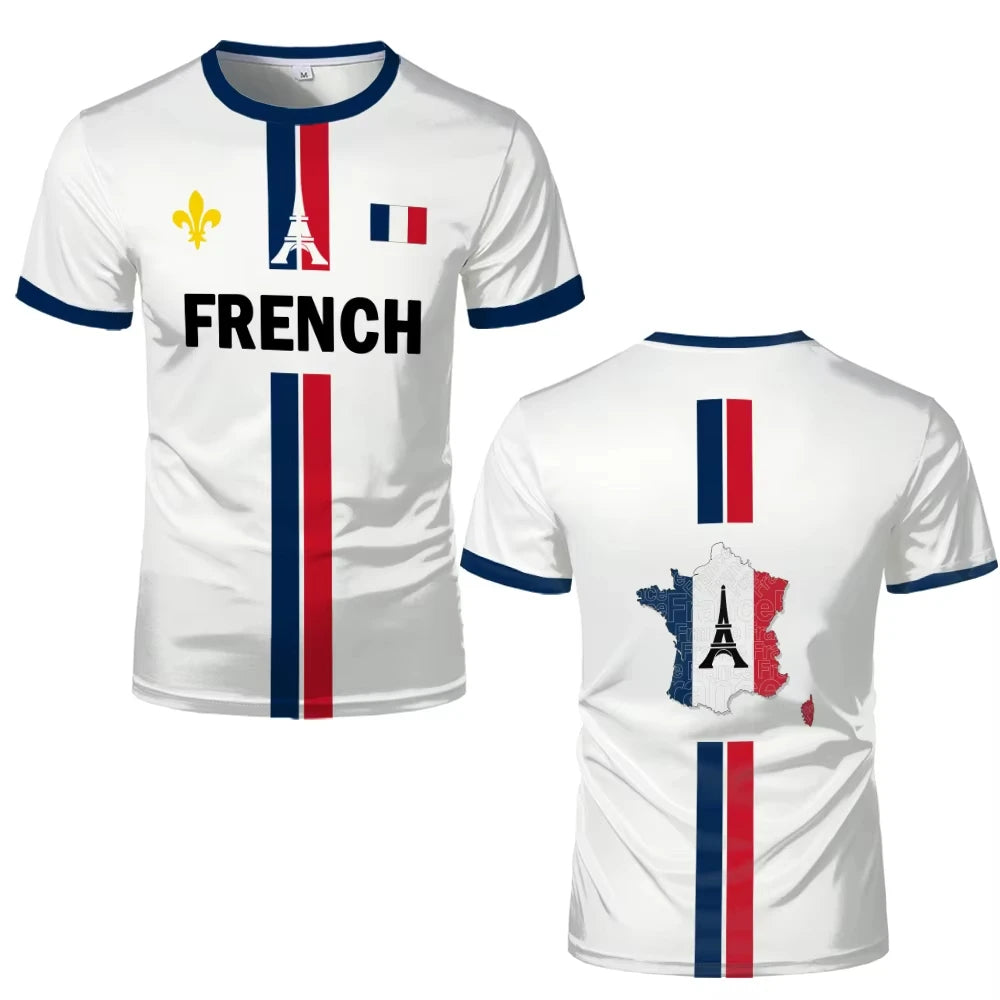 France Football Jersey 2025 Men's T-shirts Soccer Uniform Short Sleeve Tees French Map Flag Graphic Casual Sports Unisex Tops