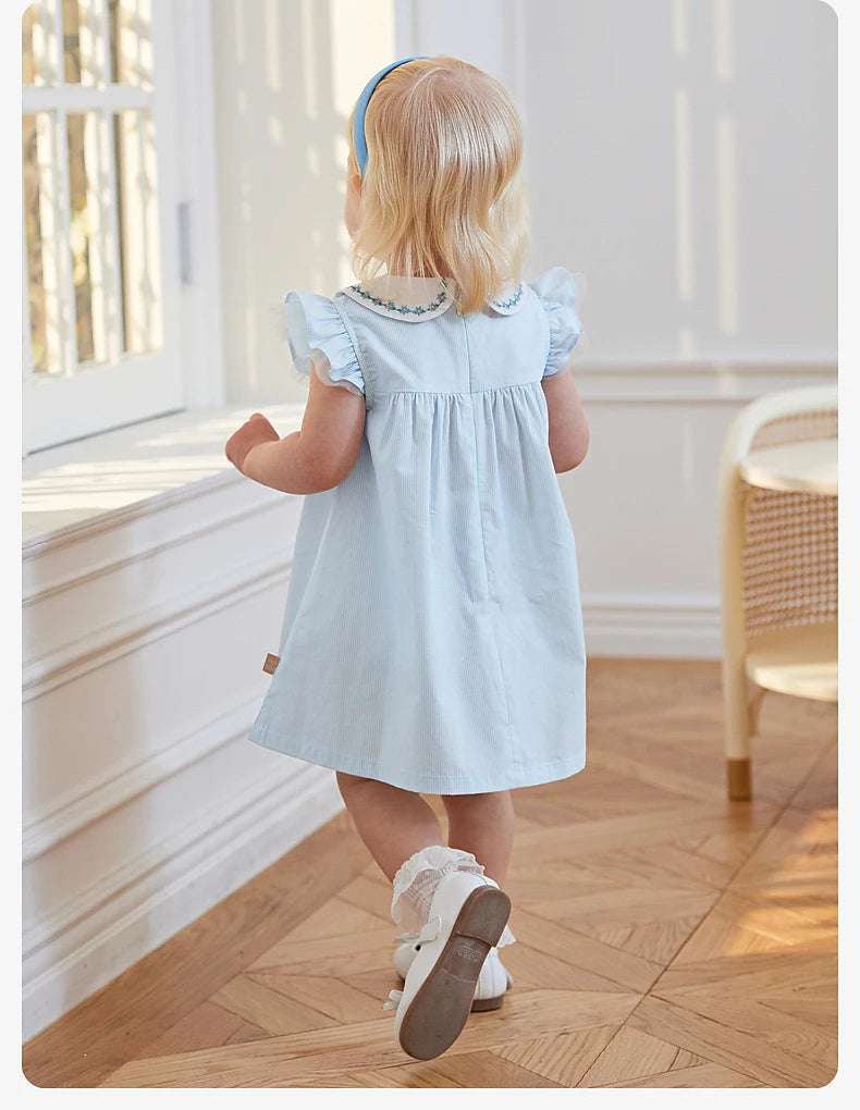 Dave Bella Girl's Princess Dress 2025 New Summer Children's Baby Sleeveless Cute Sweet Blue Fashion Casual DB2240415