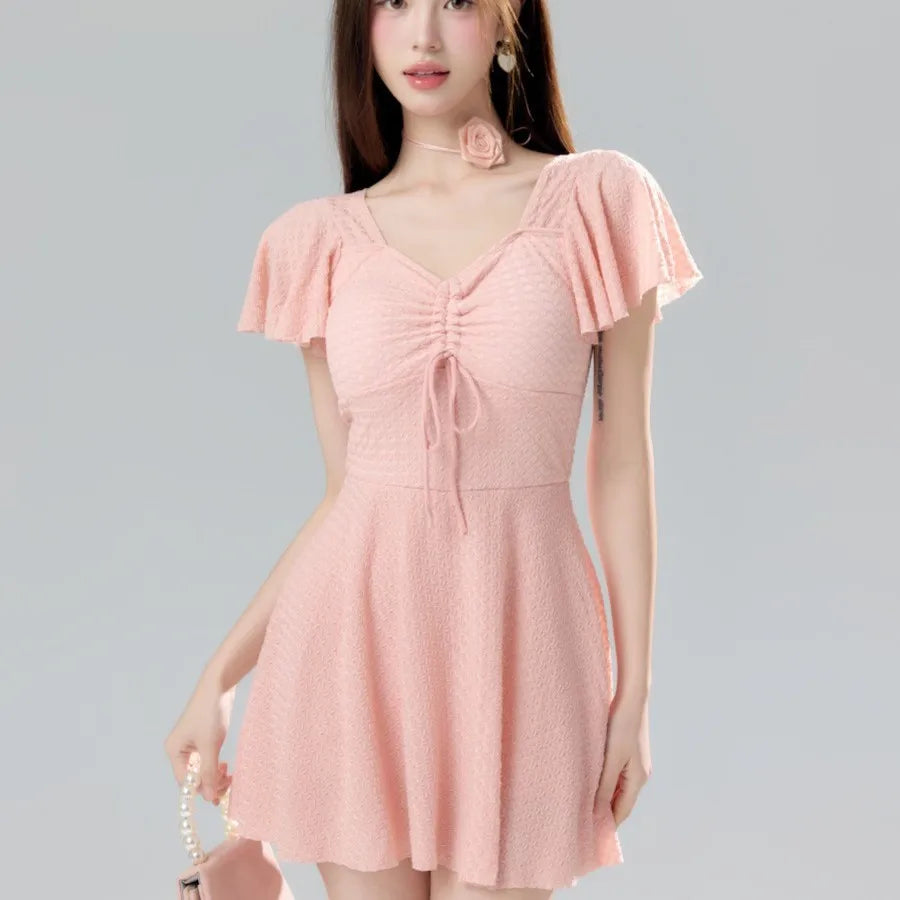 2025 New Pink Pure Desire Swimsuit Women Gathered and Slimmed into One-piece Swimsuit Summer Beach Play Swimsuit