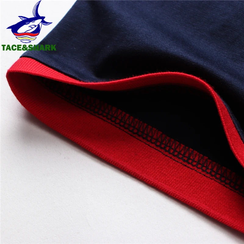 TACE&SHARK Solid Color Embroidery Polo Shirt Summer Fashion Men Business Shark Polos Tops Mens Casual Dark Blue White Clothing