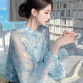 Ele Floral Long Sve Chiffon irt Women's Spring Summer New Sle Super Fairy Unique Anti-Aging Faionable Top
