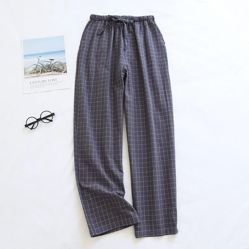 Men Pajama Pants Plaid Design Cotton Pajamas Long Trouser Spring Summer Male Thin Loose Sleep Bottoms Men Sleep Pants Plus Size