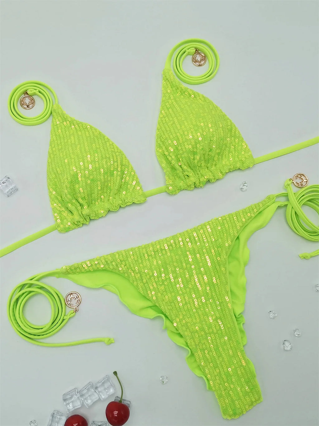 Circyy Sequins Bikini Set  Women Neck-mounted Lace Up Fashion Bathing Suit Two-piece Holiday Sexy Split Swimsuit Summer 2026 New