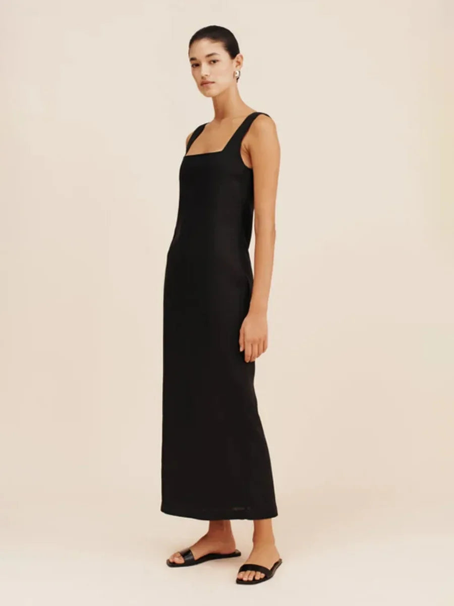 Wolfeel Cotton Linen Square Neck Suspender Dress Women's Solid Color Fashion Slim Fit Long Dress Summer New Women's Clothing