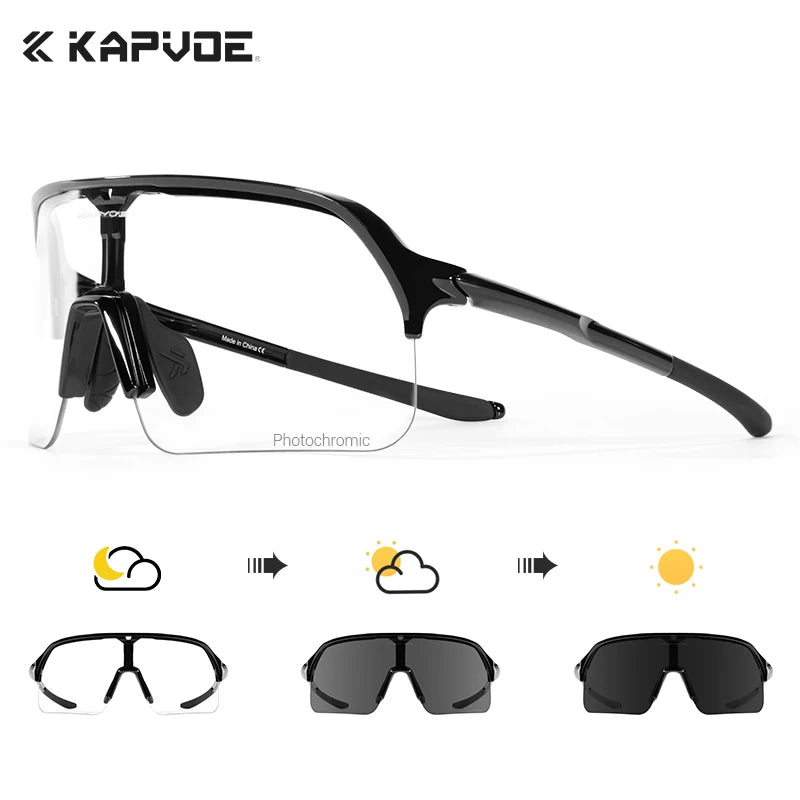 KAPVOE New Photochromic Hiking Eyewear Sunglasses Man Cycling Glasses Driving Bicycle Women MTB Bike Outdoor Sport UV400 Goggles