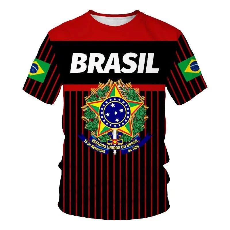 Brazil Flag Graphic T Shirt for Men Clothing 3D Print Brasil Football T-Shirt Gym Fitness Streetwear Tops Soccer Club Tee Shirts