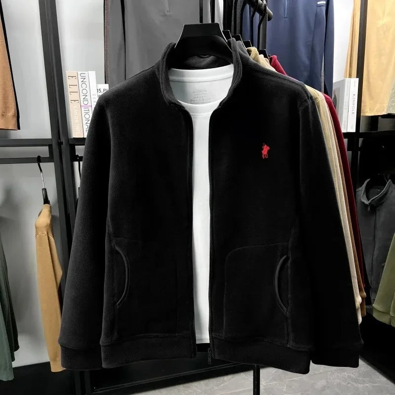 Luxury brand men's jacket winter thick plush warm pockets new coat fashion classic Paul embroidery zipper stand up collar top