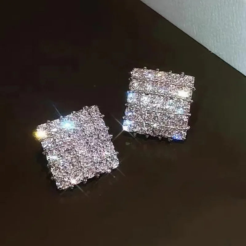 925 Sterling Silver New Bling Gold Silver Round Hip Hop Stud Earrings with Zircon Stone for Women Man Fashion Jewelry