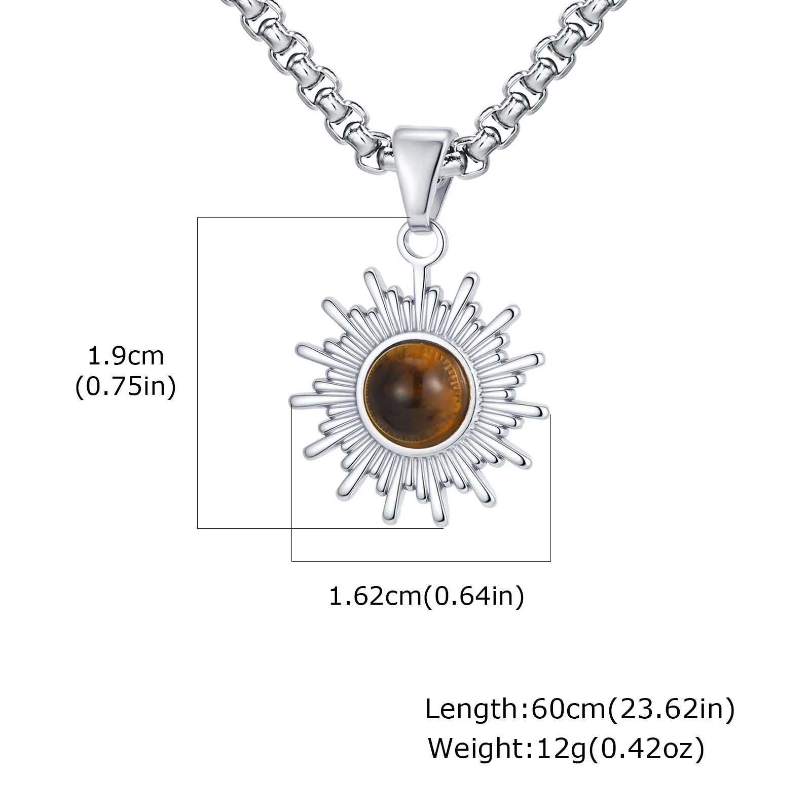 Trendy Sunflower Necklace for Men Boys,Stainless Steel Natural Stone Pendant,Jewelry Gift for Husband Dad Son BBF