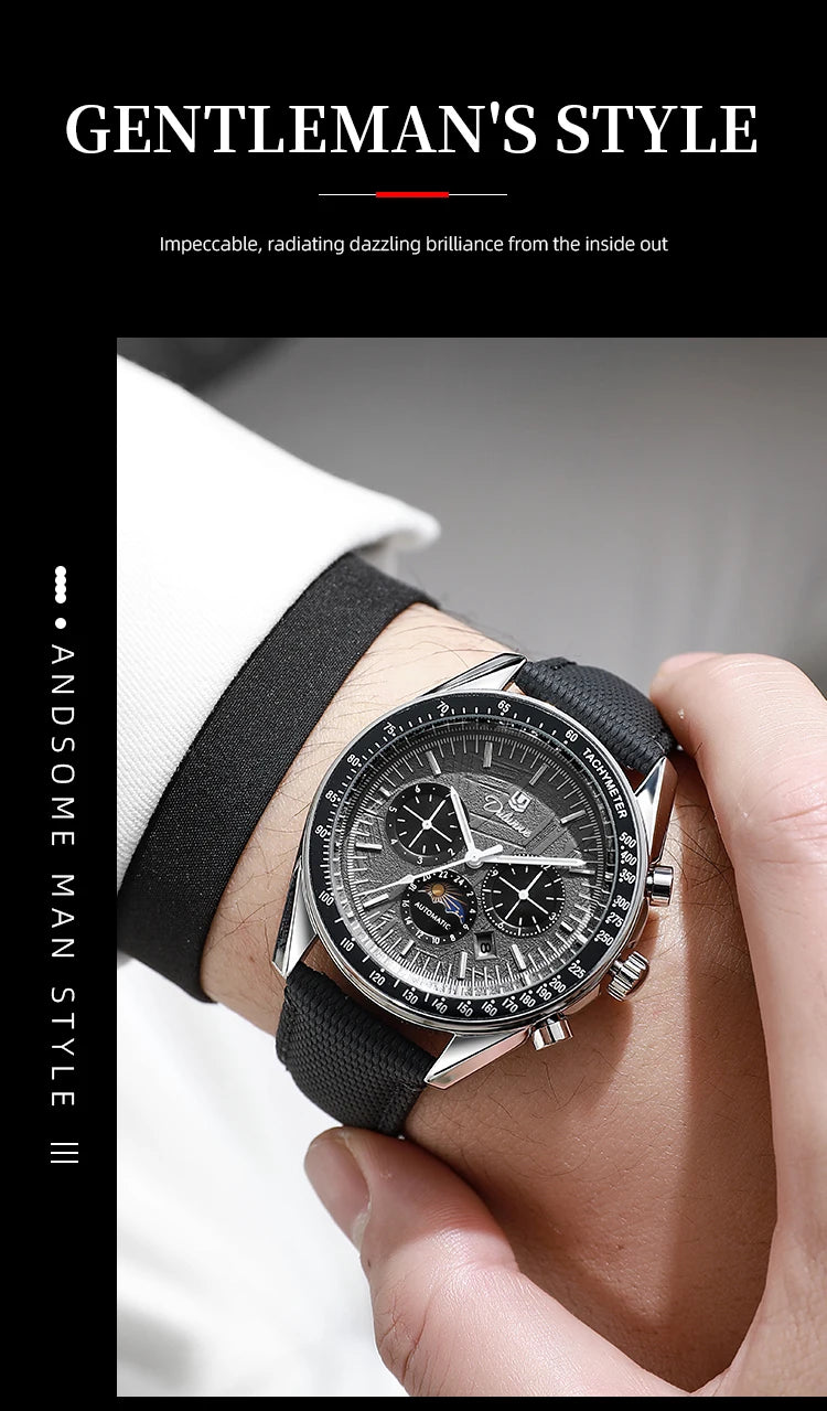 Automatic Watch for Men Stainless Steel Luminous Waterproof Moon Phase Man Watches Luxury Men's Mechanical Wristwatch