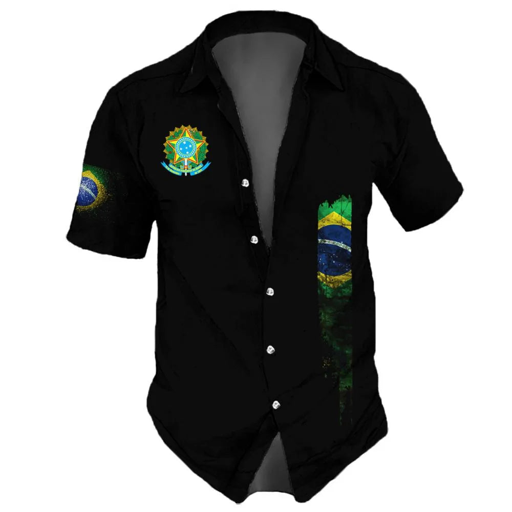 2023 New Brazil Flag Men'S Shirt 3d Print Casual Beach Party Hawaiian Shirts Man Streetwear Oversized Retro Shirts Tops Summer