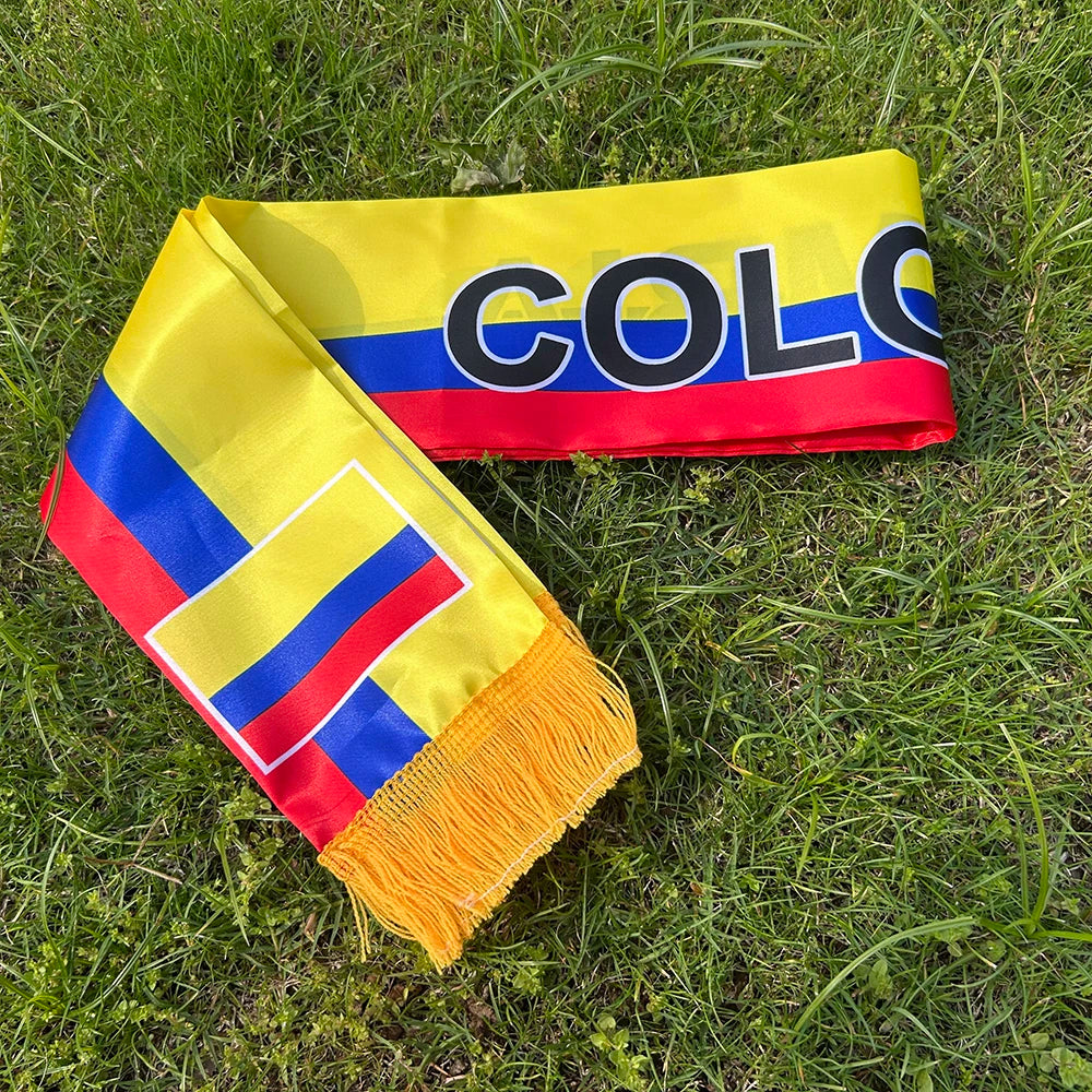 Colombia Scarf 14x135cm Double-sided Printed Colombia Flag Satin Colombia Scarf Suitable for 2026 world cup Sports Events