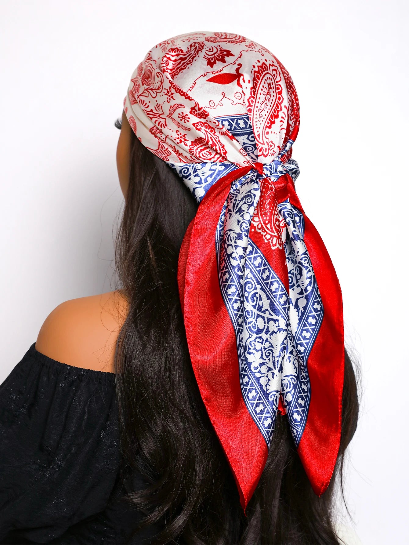 90*90cm Hair Scarf Women Fashion Designer Beautiful Flowers Foulard Soft Satin Shawl Kerchief Square Silk Scarfs Neck Headscarf