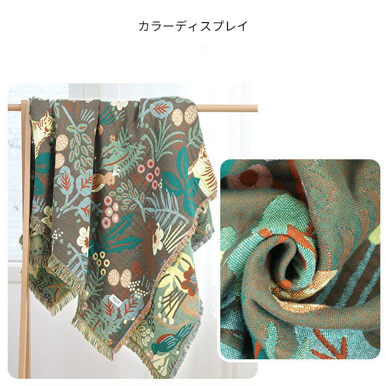 Nordic Throw Blanket Forest Animal Cartoon Sofa Towel Cotton Gauze Towel Quilt Air Conditioner Blanket 150X200cm Soft Bedspread