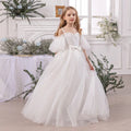 Girl's Ceremonial Dress White Wedding Bridesmaid First Communion Gown Teenagers Girls Graduation Birthday Party Princess Dress
