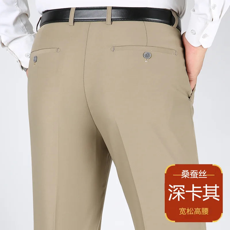 High Waist  Black Suit Pants man Formal Clothes For Men Clothing Thin Flat Khaki Dress Mens Trousers 2024 Summer 40 42