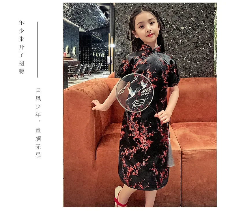Summer Modern Cheongsam Children Girls Dresses Baby Fashion Kids Clothes Chinese Style Girl Dress Vestidos Casual Qipao Costumes