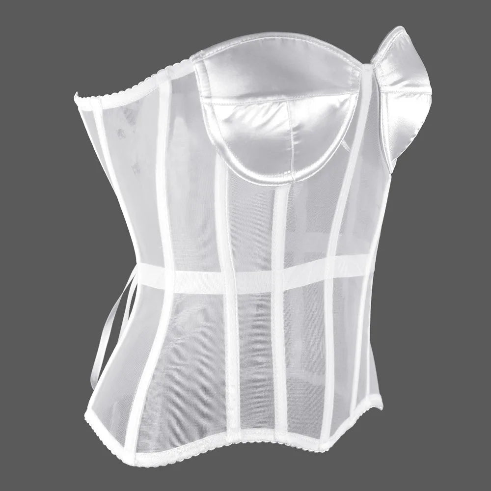 Women's Plastic Bones Support Mesh Strapless Soiree Convertible Corset Bustier Bra to Support and Carry Special Occasion Dresses
