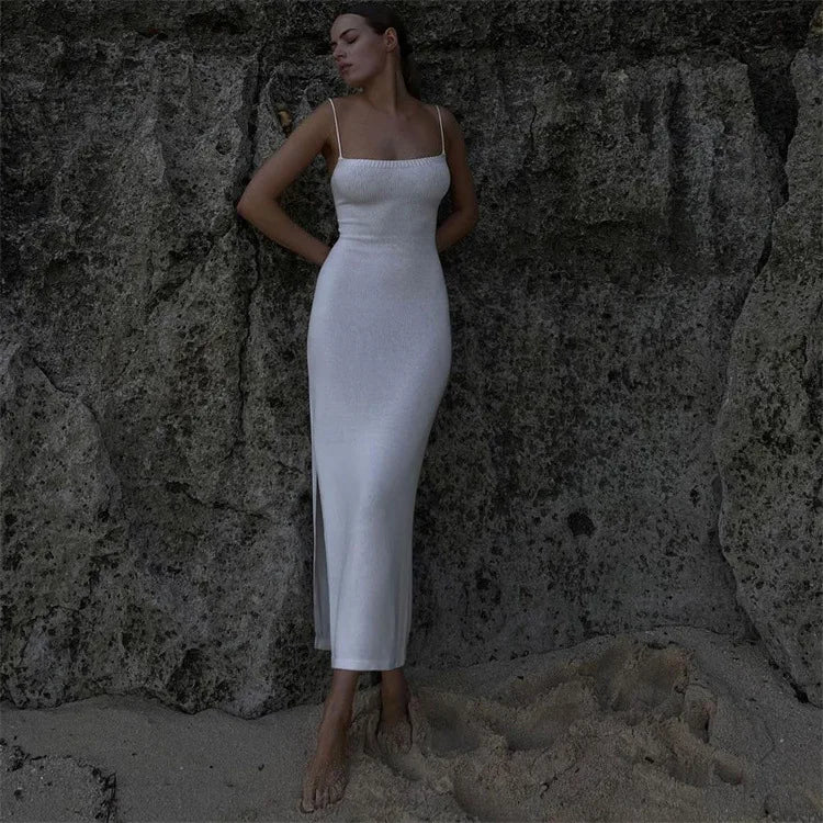 Cryptographic Sexy Backless Bandage Knitted Dress Elegant Outfits for Women Sleeveless Club Party Birthday Slip Dresses Clothes