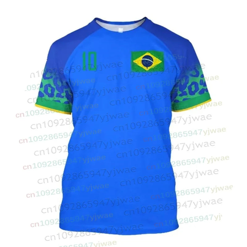 Brazil Flag Map 3D Print TShirt Men Brazilian Football Pattern T-Shirts Summer Street Sports Round Neck Men's Short Sleeve Tees