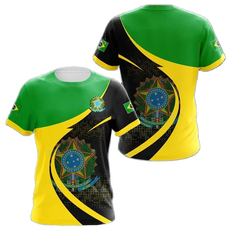 Brazilian Men's T Shirt O Neck Short Sleeve Fashion Brazil Fiag Print Streetwear Oversized Loose Camisa Brasil Male Clothing