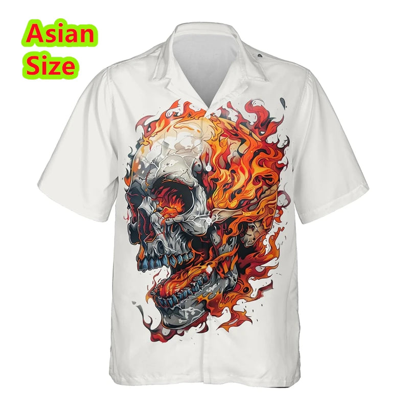 Man Shirt Horror Skull Flower 3D Print Men's Clothing Summer Casual Hawaii Beach Hawaiian Harajuku Hip Hop Holiday Shirt Tops