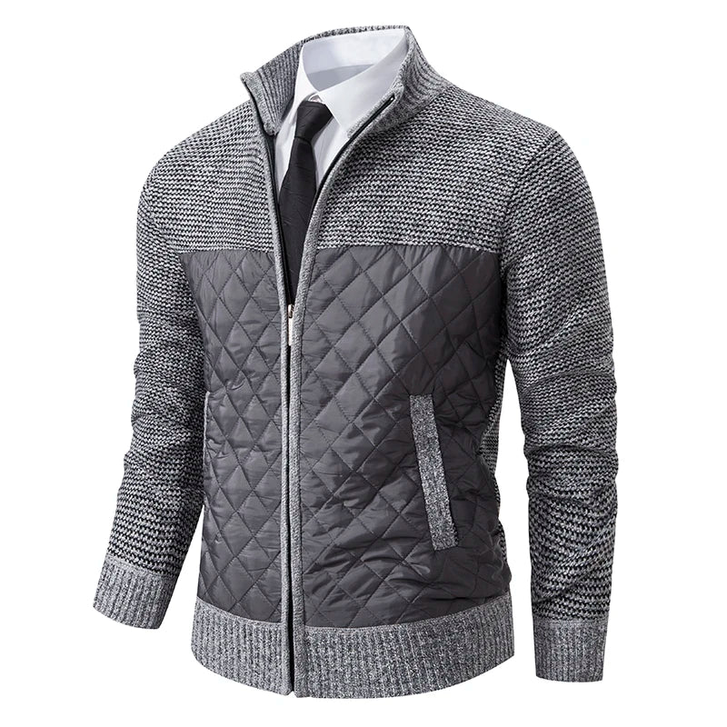 Autumn Winter Men's Sweatercoat Patchwork Cardigan Fashion Stand Collar Sweater Jackets Men Slim Cardigan Knitted Outerwear Man