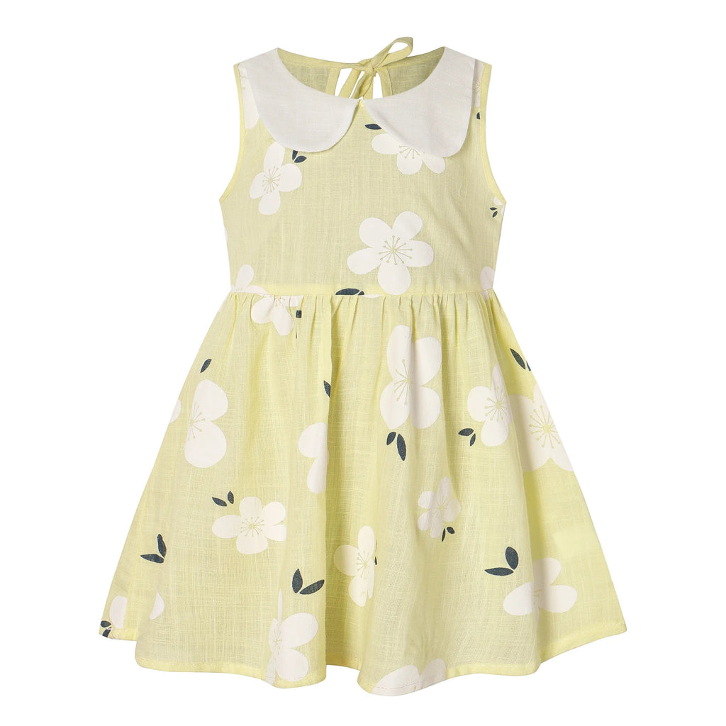 2026 Summer Baby Girls Korean Version Style Sleeveless Peter Pan Collar Sundress Children Cotton Linen Princess Dress 0-6Years