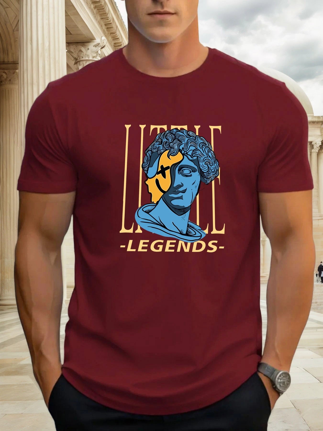 T Shirts For Men Sculpture Head 100% Cotton Graphic Printing Summer Round Neck T-Shirt Casual Breathable Street Style Daily Top