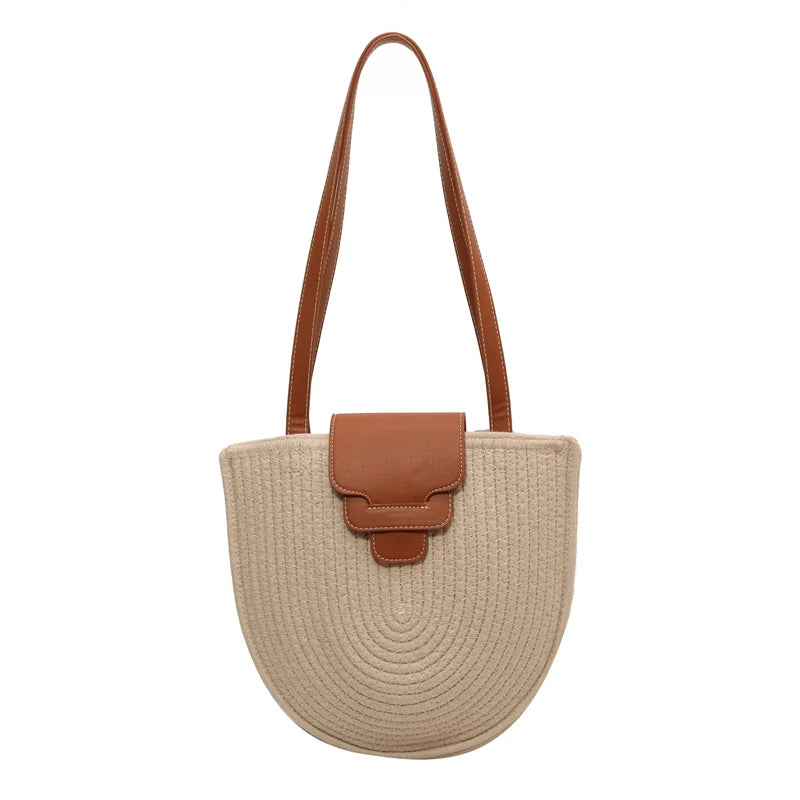 Large Capacity Beach Shopping Bag Luxury Design Woven Shoulder Bag Women Handmade Cotton Thread Woven Handbag Summer Travel Bag