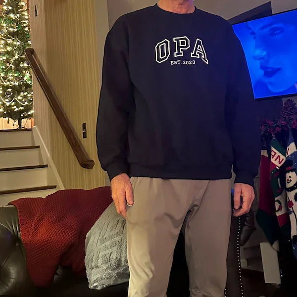 Custom Embroidered Sweatshirt, Name On Sleeve With Heart, Grandpa Shirt With Date, Daddy Est Year Shirt, Gift For New Dad