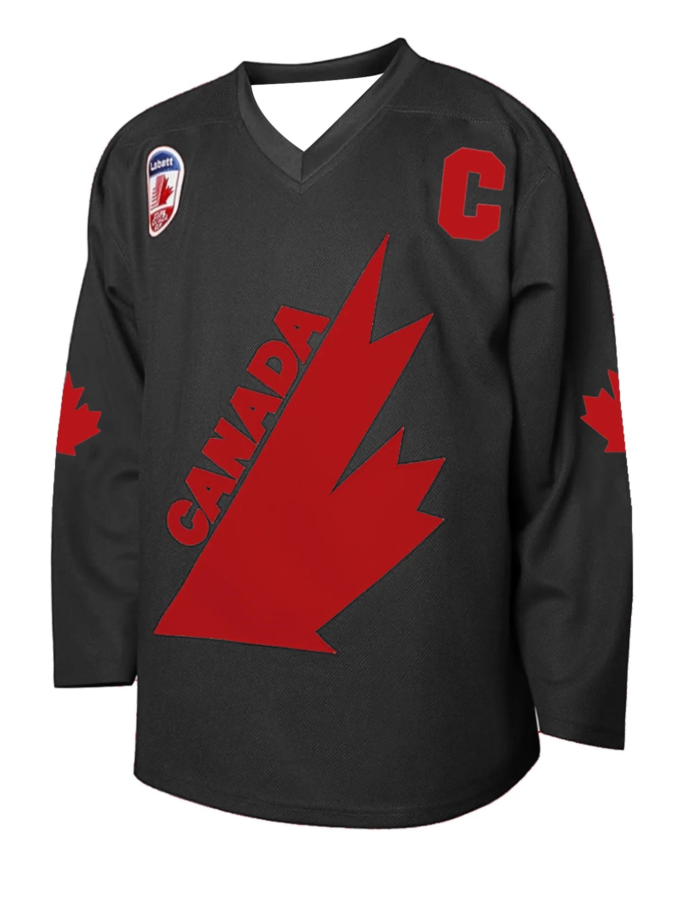 Team Canada Hockey Jersey - Black with Red Accents "Gretzky 99" Captain "C" Maple Leaf Logo Hockey Jersey 3d HD Prints