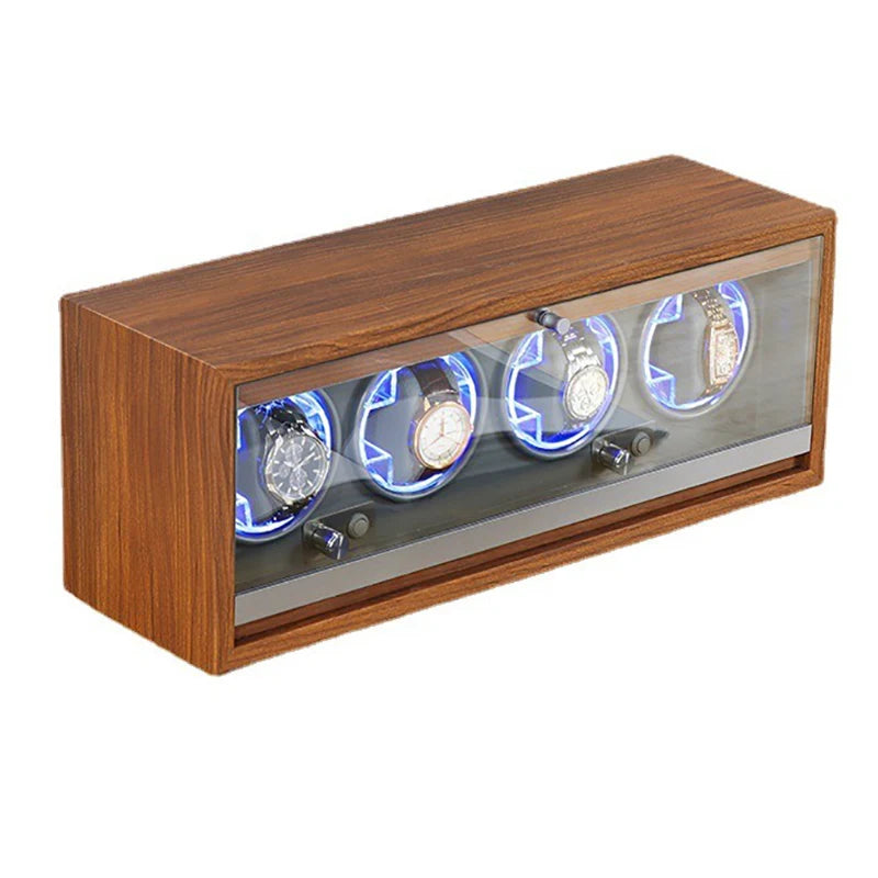 Household Vertical Watch Winding Four-position Organizer Box Mechanical Watches Automatic Rotating Winders Device with LED Light