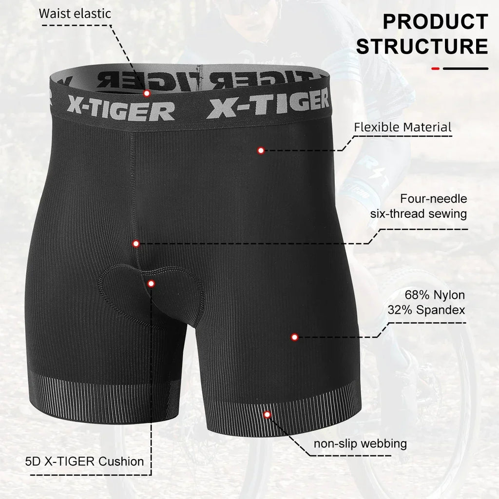 X-TIGER High Performance Breathable Cycling Underwear Men 5D Silicone Pad 3D Cutting Moisture Wicking Road Cycling Shorts