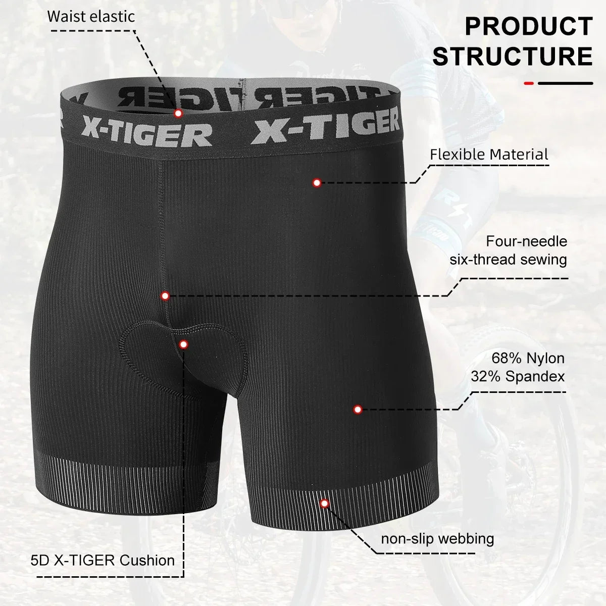 X-TIGER High Performance Breathable Cycling Underwear Men 5D Silicone Pad 3D Cutting Moisture Wicking Road Cycling Shorts