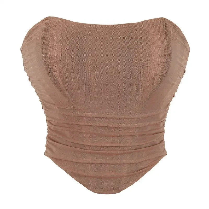 Women's Corset Crop Tops Summer Breathable Mesh Sleeveless Off Shoulder Bustier Skinny Fit Casual Tanks