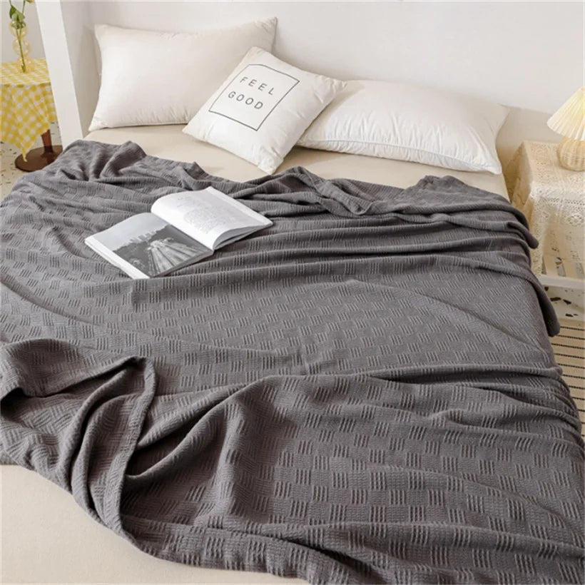 Soft Cozy 100% Cotton Throw Blanket Wide 100cm/150cm/180cm/200cm Plain Knitted Sofa Bed Cover Bedspreads Home Decor Thin Blanket