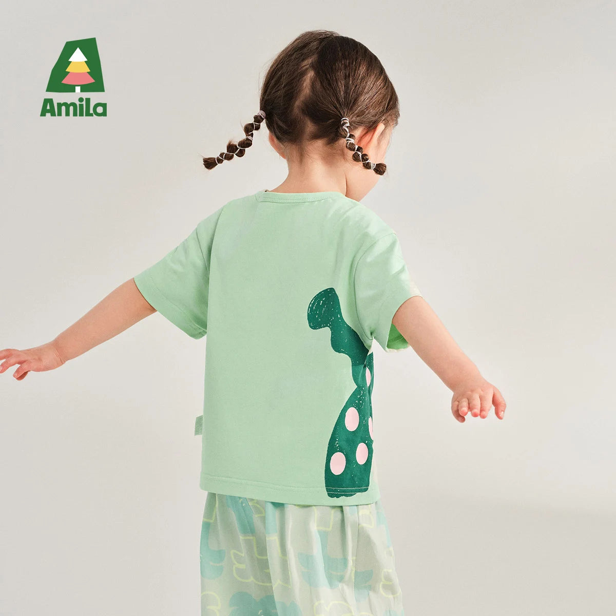 Amila Baby T-shirt 2026 Summer New Comfortable Cartoon Pattern Round Neck Casual Breathable Clothing