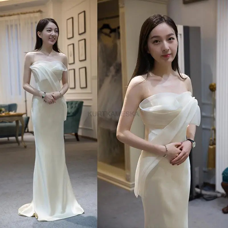 Elegant Long Prom Evening Guest Party Mermaid Trailing Dresses for Women 2022 Summer Satin Sexy Strapless Slim Cocktail Dress