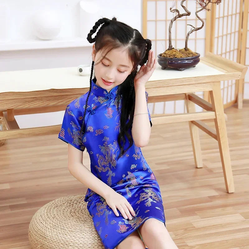 Summer Modern Cheongsam Children Girls Dresses Baby Fashion Kids Clothes Chinese Style Girl Dress Vestidos Casual Qipao Costumes
