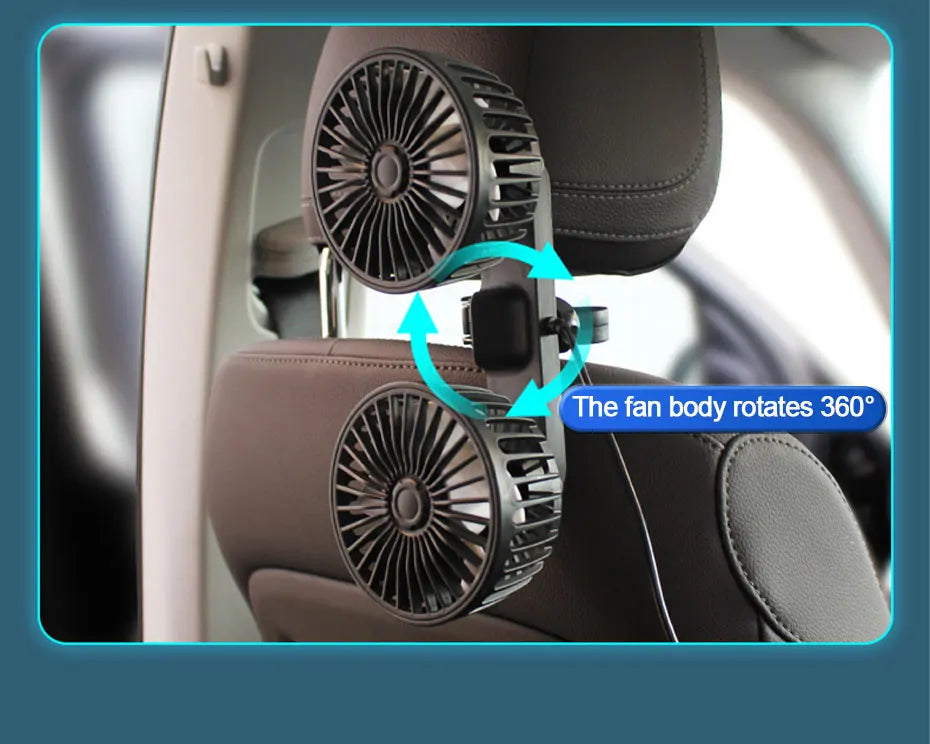 3-speed Car Seat Back Cooling Fan USB Charge Dual Head Fan 360 Degree Rotation Neck Cooler for Summer Car Accessories
