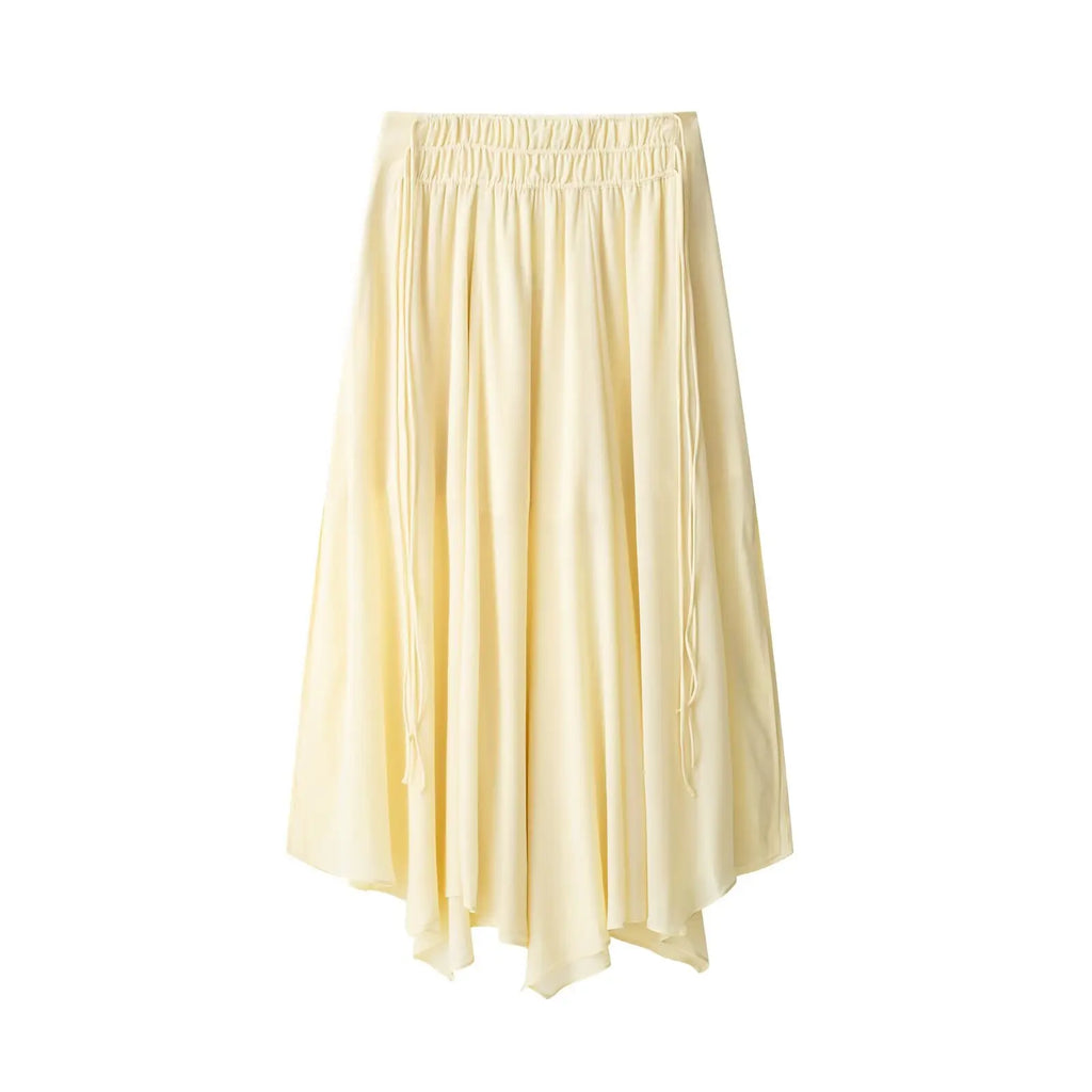HH Women Summer Fashion Tierred Decoration Skirt Suit V-Neck Long Sleeves Lace-Up Shirts+Side Zipper Circular Chiffon Skirt