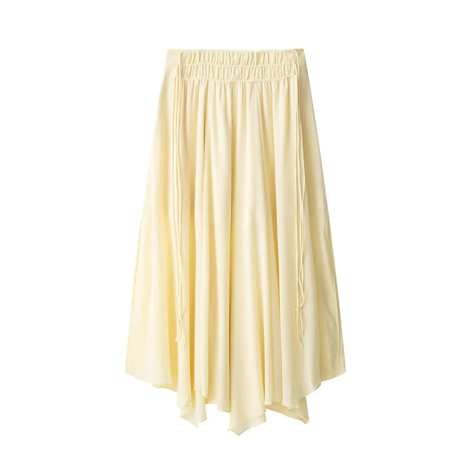 HH Women Summer Fashion Tierred Decoration Skirt Suit V-Neck Long Sleeves Lace-Up Shirts+Side Zipper Circular Chiffon Skirt