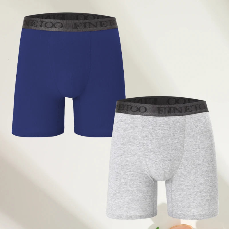 FINETOO 2pcs Cotton Long Boxers For Man Big Size Sports Fitness Pants Men Workout Tights Running Bottoming Shorts Panties S-XXL