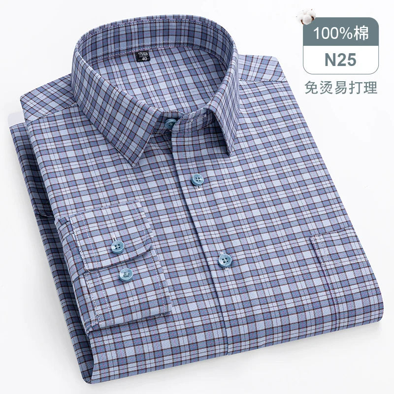 Oversize Long Sleeve Casual Shirts For Man 11XL For 150KGS 100% Cotton Oxford Plaid Business Blouse Daily Top Clothing New Style