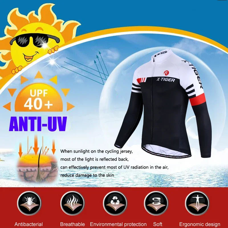 X-TIGER Cycling Jersey Men Long Sleeve MTB Bicycle Cycling Clothing Mountain Bike Sportswear Breathable MTB Shirts Basic Series