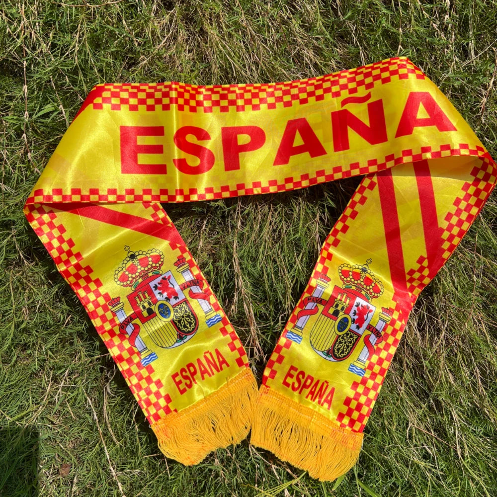 Spain scarf 14x130cm Double Side Printing Satin Football Soccer Fans Spain Scarf flags banner for sport decoration